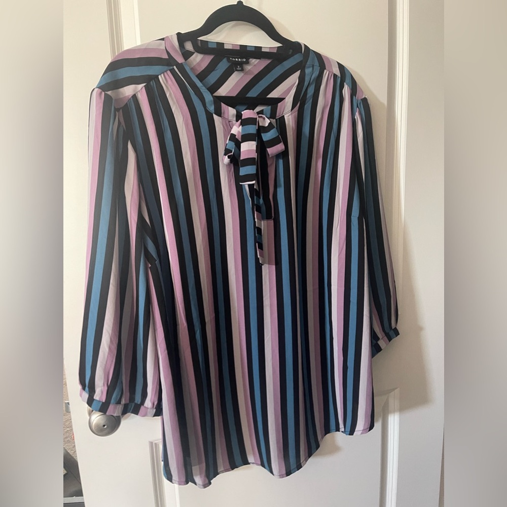 Torrid Striped Blouse With Tie Size 3 (3x)